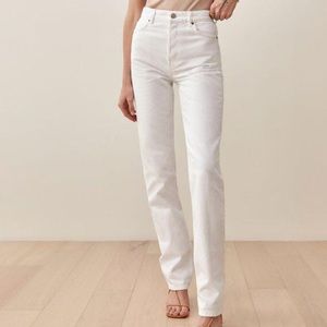 Reformation Cynthia High Rise Straight Porcelain White Long Jeans